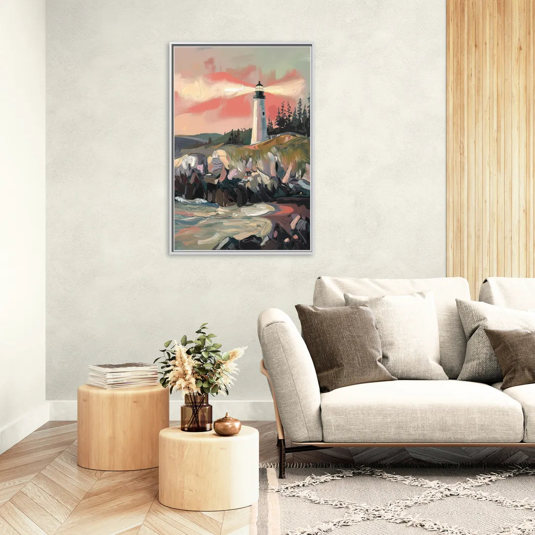 Traverse City Lighthouse View - Living Room White Frame Canvas