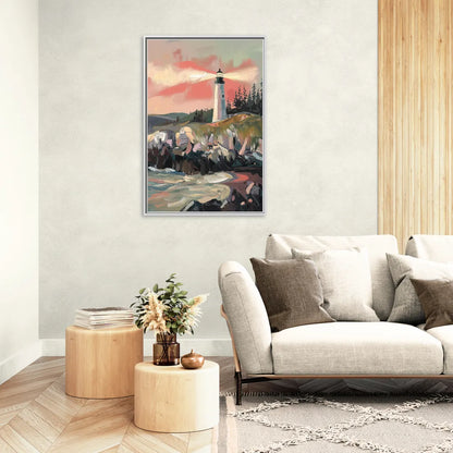 Traverse City Lighthouse View - Living Room White Frame Canvas
