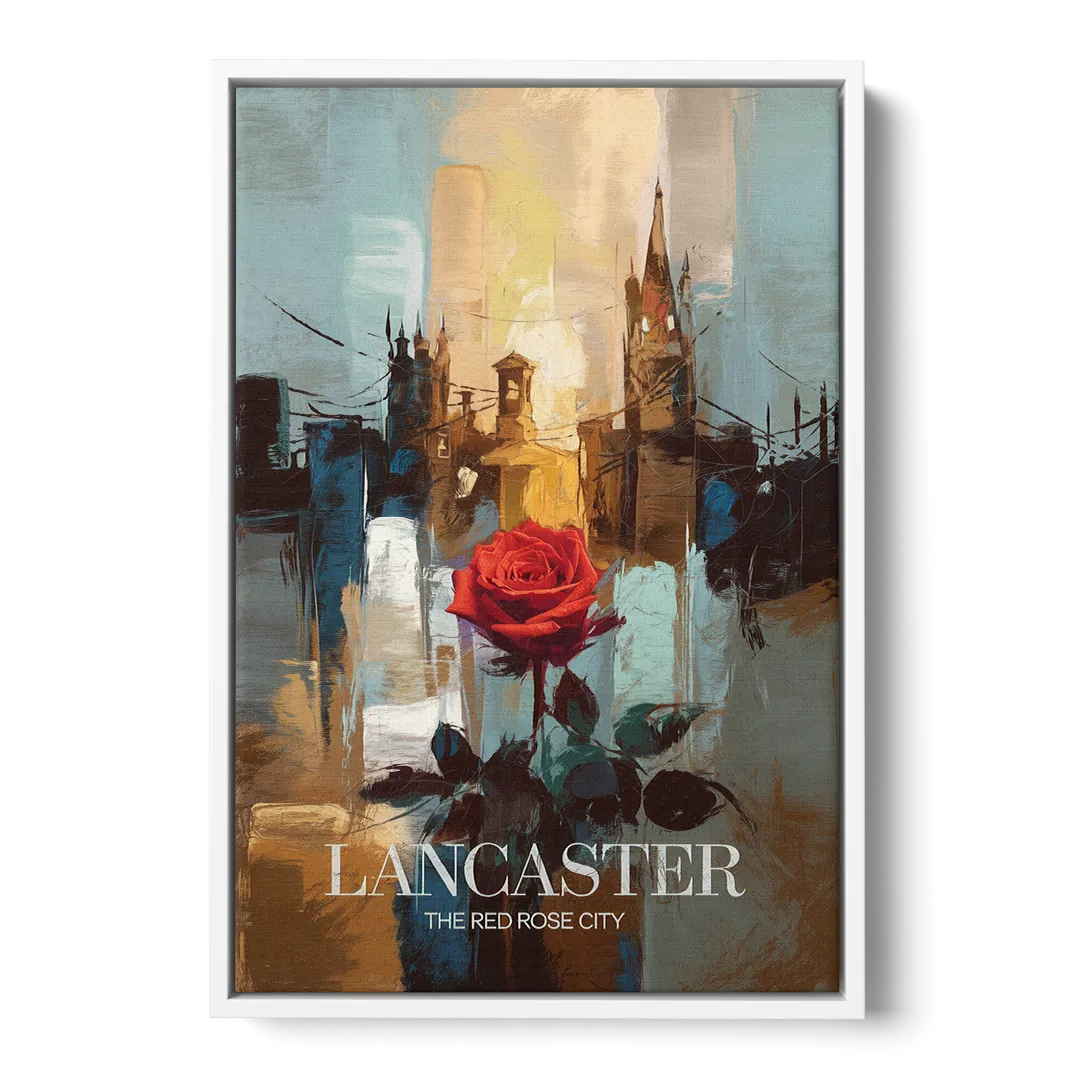 Lancaster Red Rose City - White Frame Canvas