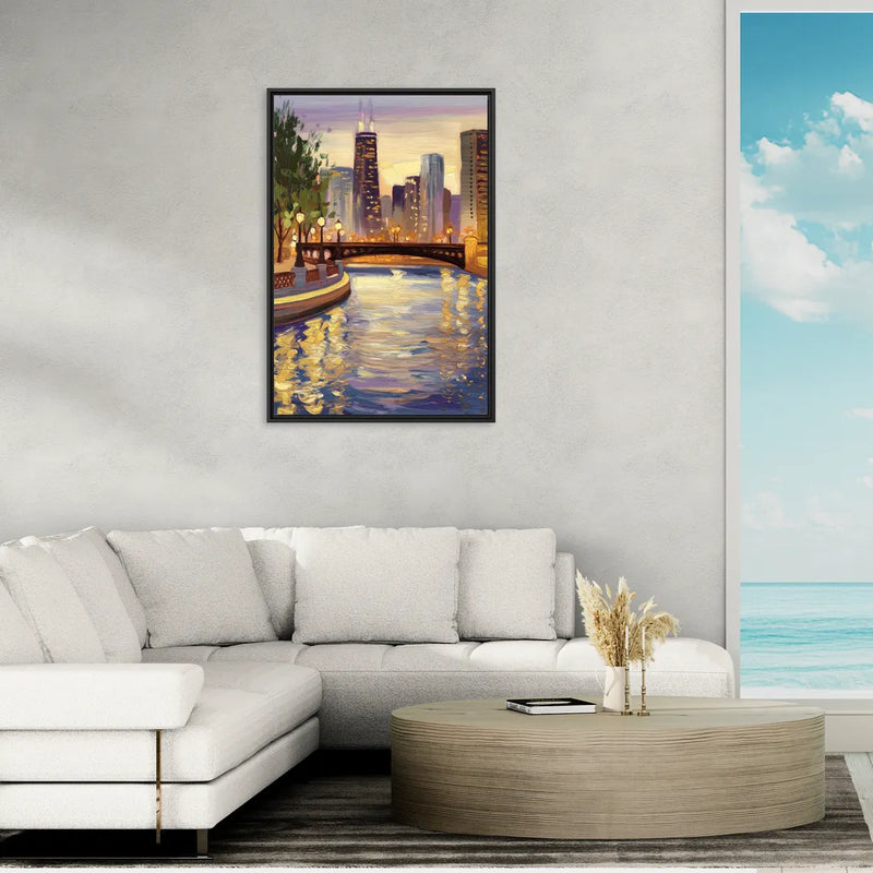 Chicago Riverwalk Charm - Living Room Black Frame Canvas