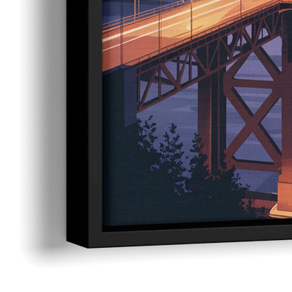 Lions Gate Bridge Twilight - Close-Up Black Frame Canvas