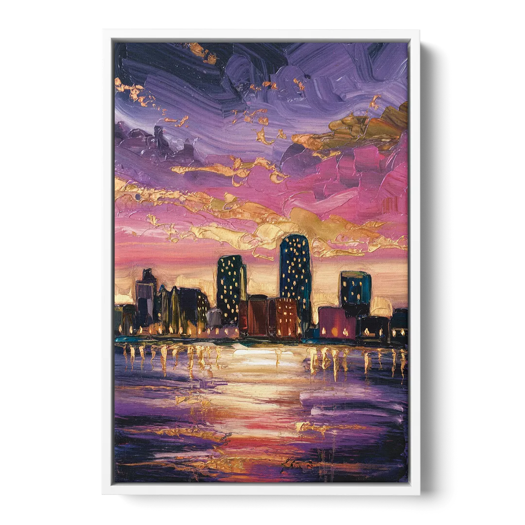 Mobile Skyline Sunset - White Frame Canvas