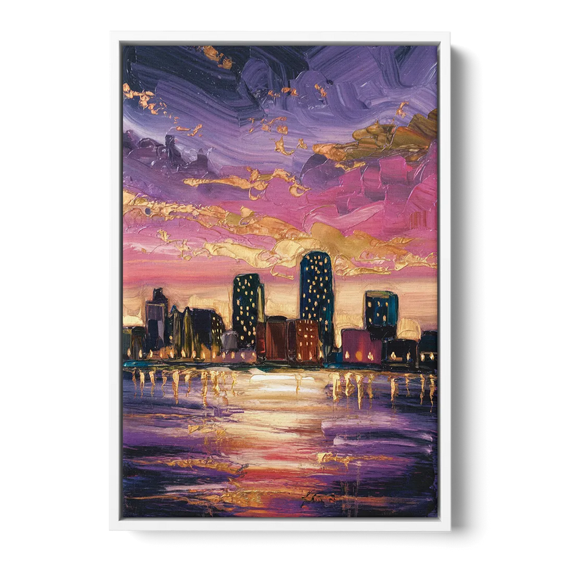 Mobile Skyline Sunset - White Frame Canvas