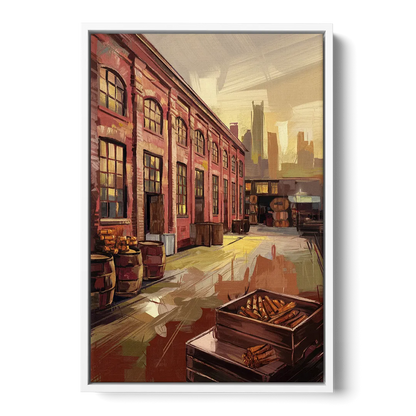 Durham Tobacco Warehouse Charm - White Frame Canvas