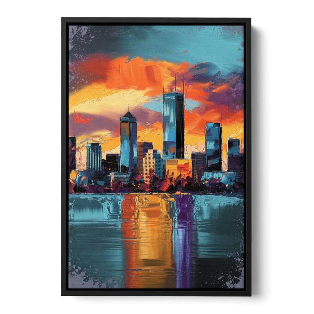Oklahoma City Skyline Reflection - Black Frame Canvas