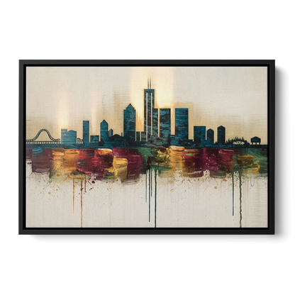 Detroit Skyline Silhouette - Black Frame Canvas