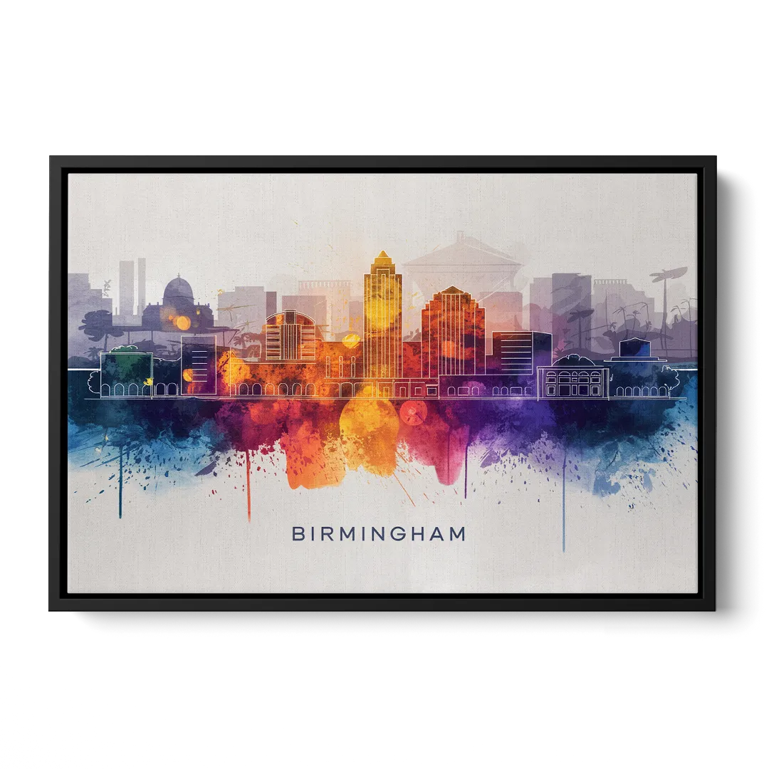 Birmingham Downtown Skyline - Black Frame Canvas