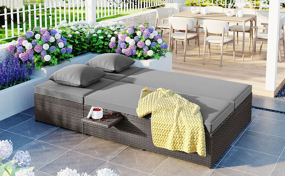 Luxurious Double Outdoor Daybed – Rattan Wicker with Reclining Patio Chairs