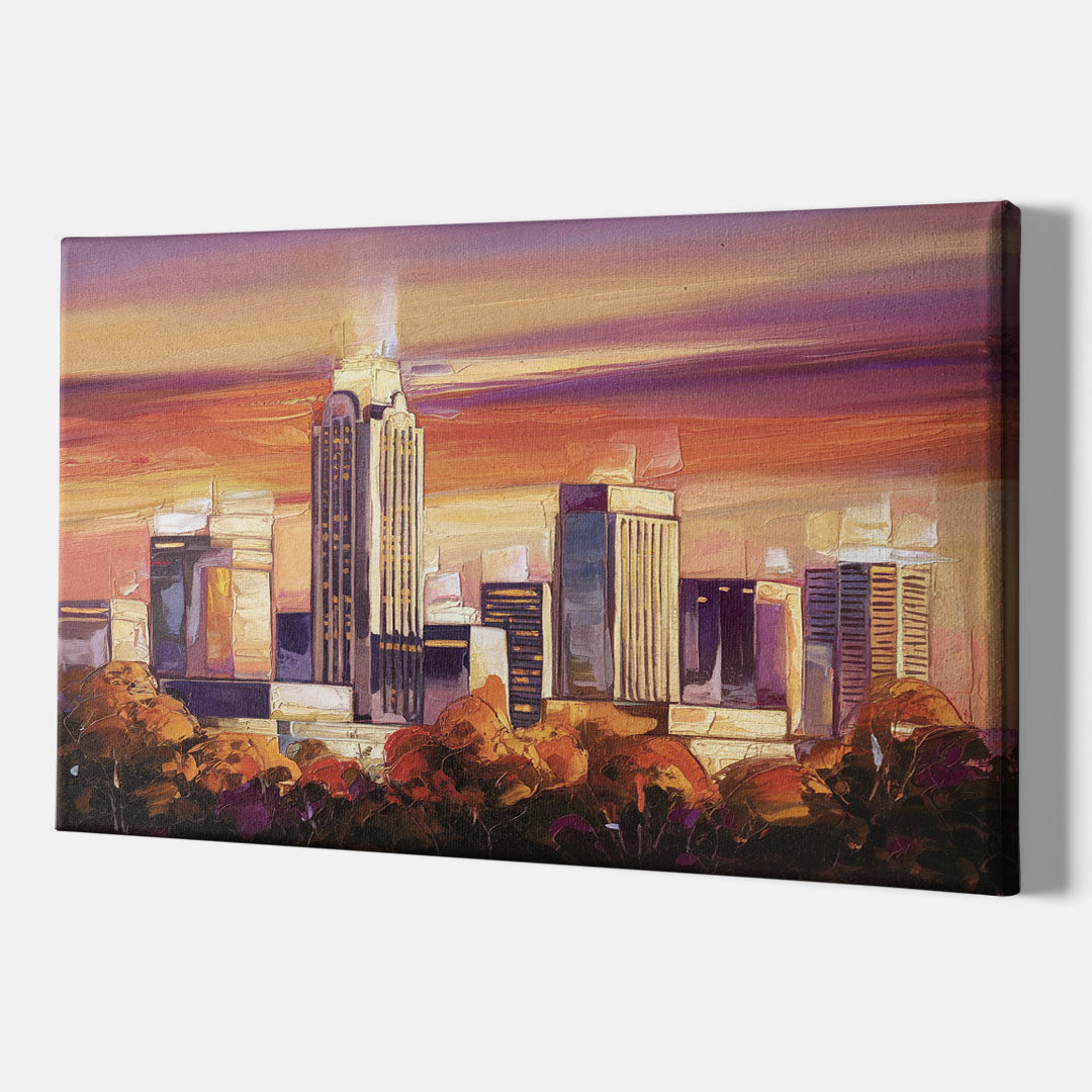 Raleigh Skyline Sunset - Canvas Wall Art Indoor