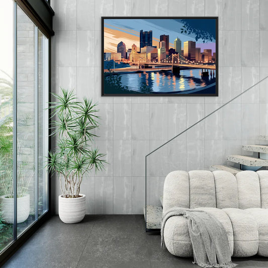 Pittsburgh Urban Aesthetic View - Living Room Black Frame Canvas