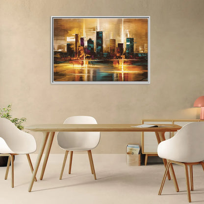 Houston Cityscape - Living Room White Frame Canvas