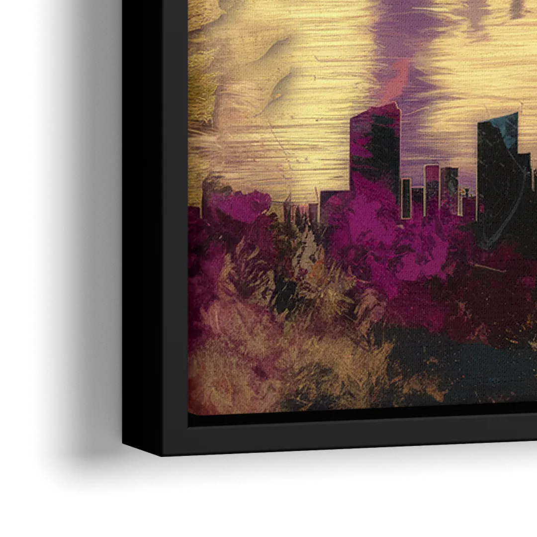 Portland Skyline Sunset - Close-Up Black Frame Canvas