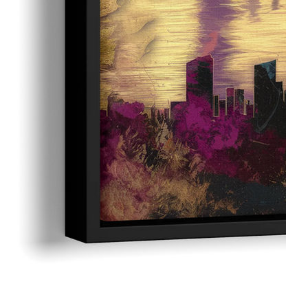Portland Skyline Sunset - Close-Up Black Frame Canvas