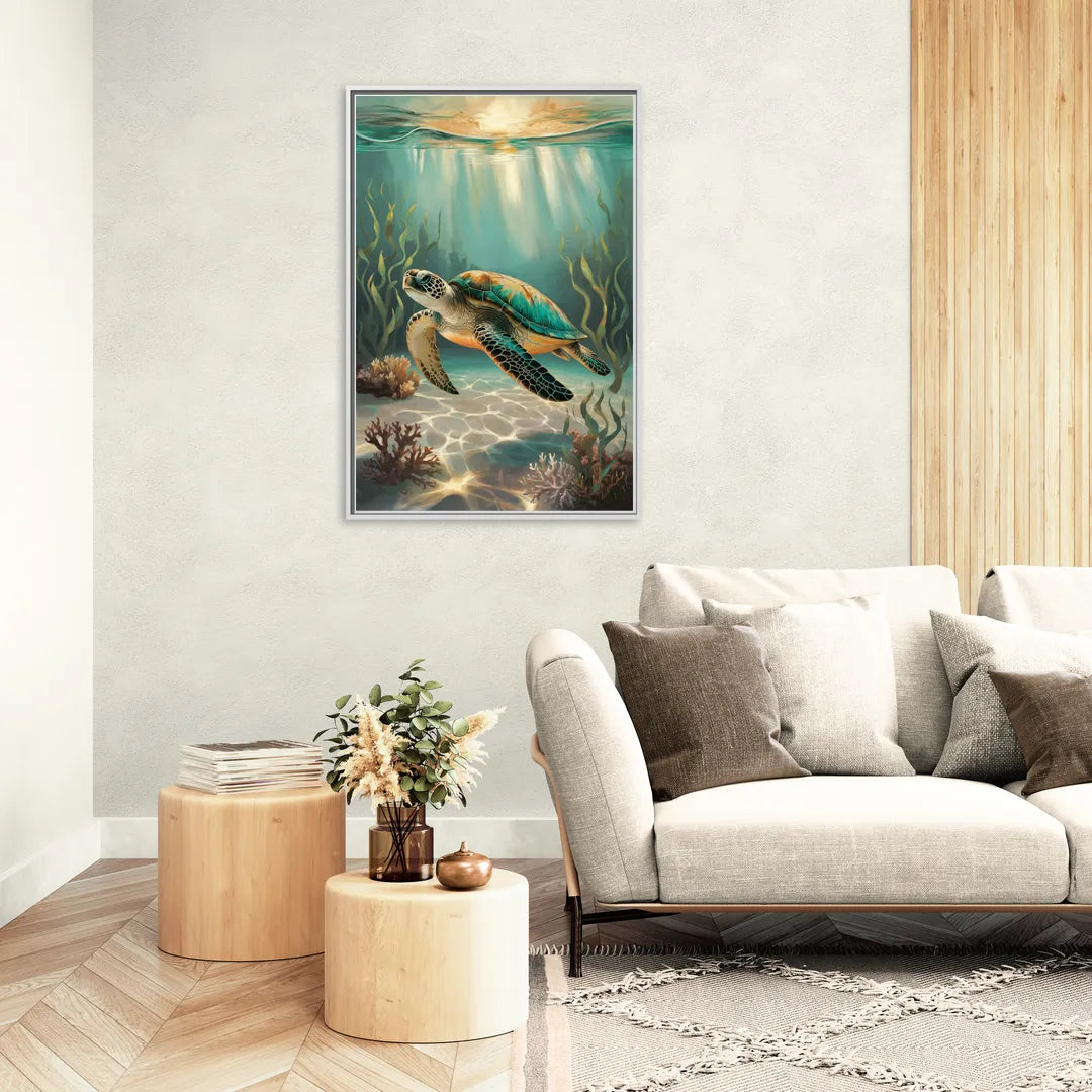 Hilton Head Island Sea Turtle Journey - Living Room White Frame Canvas