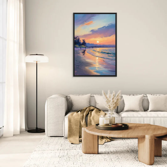 English Bay Sunset - Living Room Black Frame Canvas