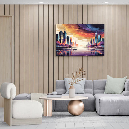 Garland Cityscape Sunset Horizon - Canvas Wall Art Living Room