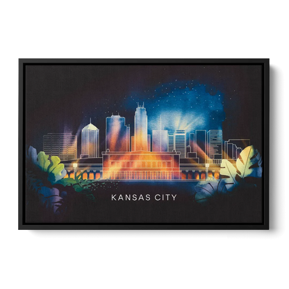 Kansas City Vibrant Downtown - Black Frame Canvas