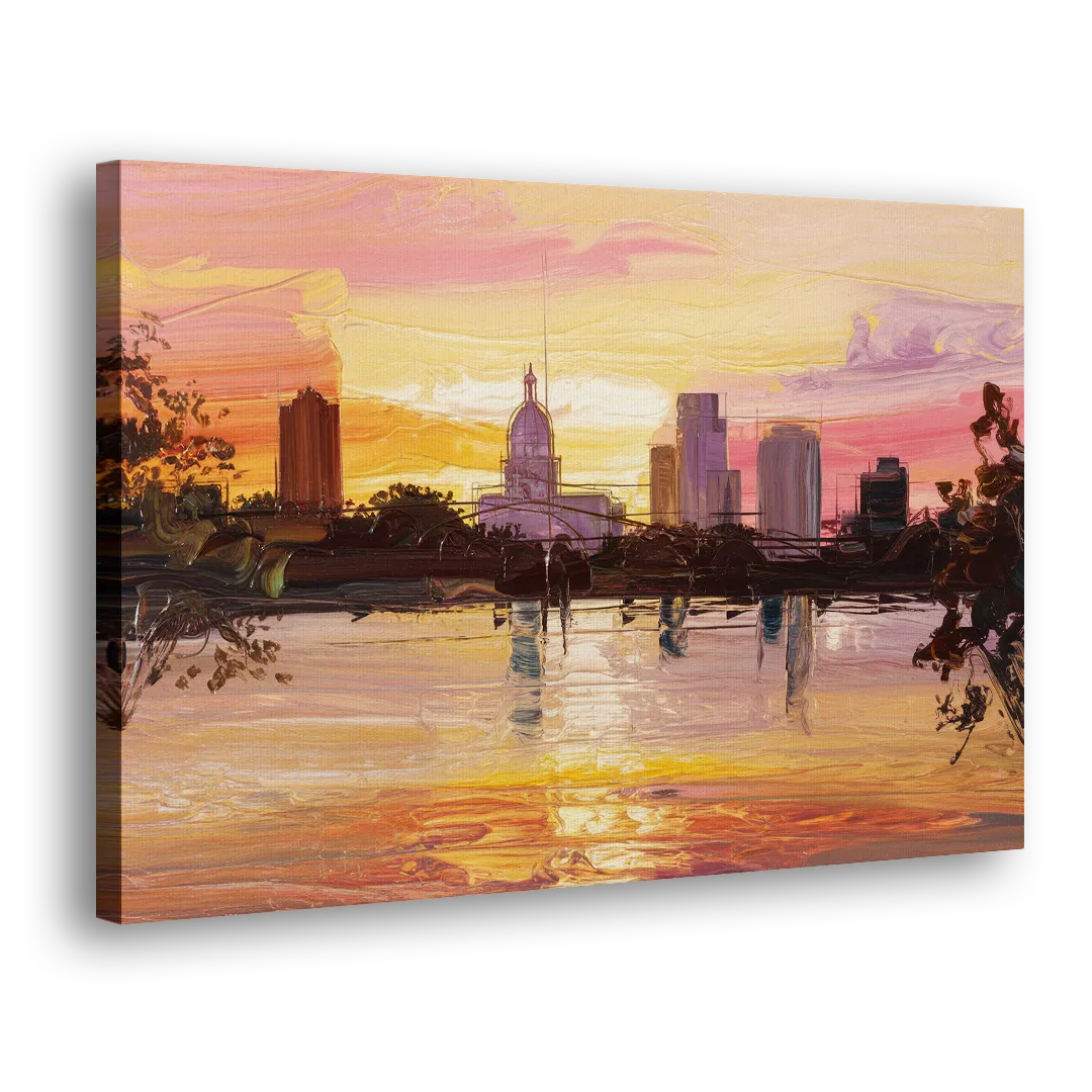 Baton Rouge Skyline Sunset - Canvas Print Art Sides