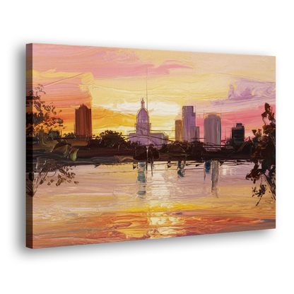 Baton Rouge Skyline Sunset - Canvas Print Art Sides