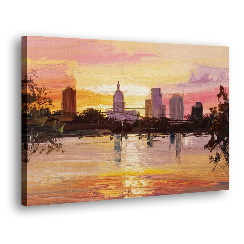 Baton Rouge Skyline Sunset - Canvas Print Art Sides