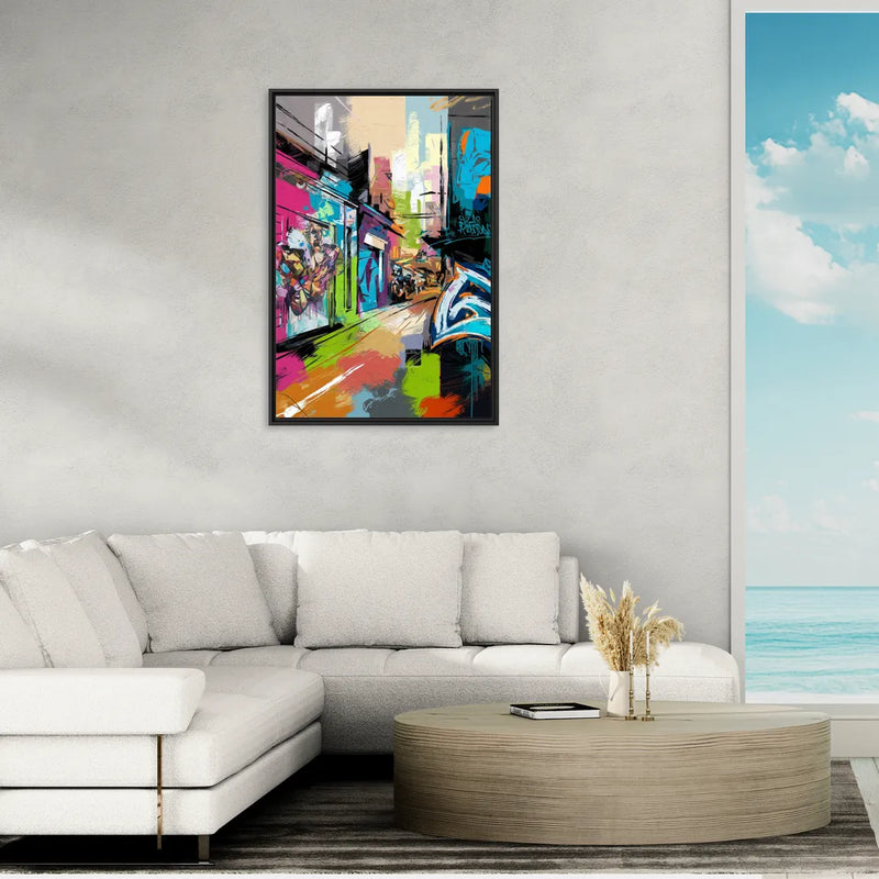 Houston Graffiti Streets - Living Room Black Frame Canvas
