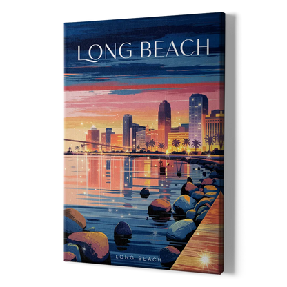 Long Beach Cityscape Evening Lights - Canvas Print Art Sides