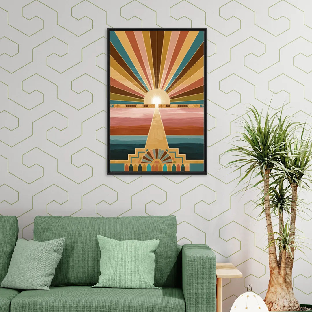 Santa Fe Sunburst Design - Living Room Black Frame Canvas