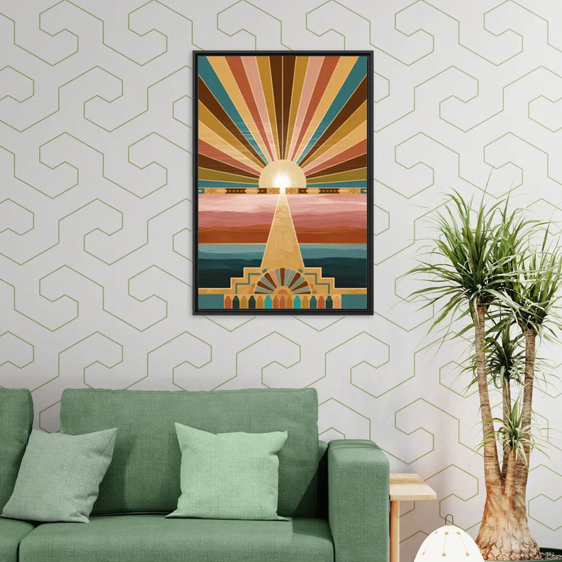 Santa Fe Sunburst Design - Living Room Black Frame Canvas