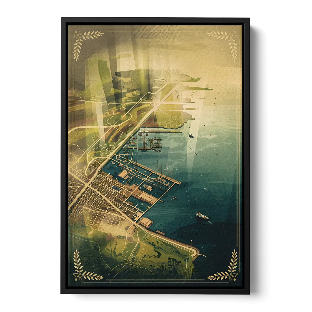 Seattle Map Vintage Style - Black Frame Canvas