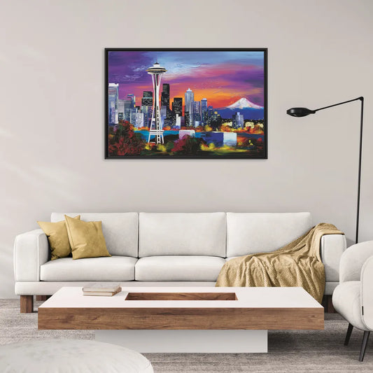 Seattle Space Needle View - Living Room Black Frame Canvas