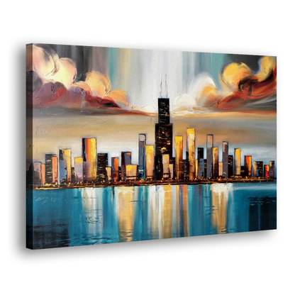 Chicago Skyline With Willis Tower - Canvas Print Art Sides