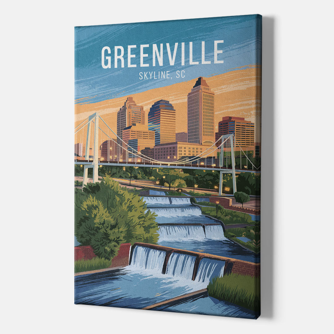 Greenville Skyline at Sunset - Canvas Wall Art Indoor