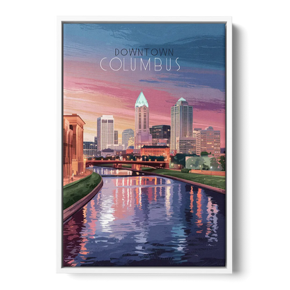 Columbus Downtown Panorama - White Frame Canvas