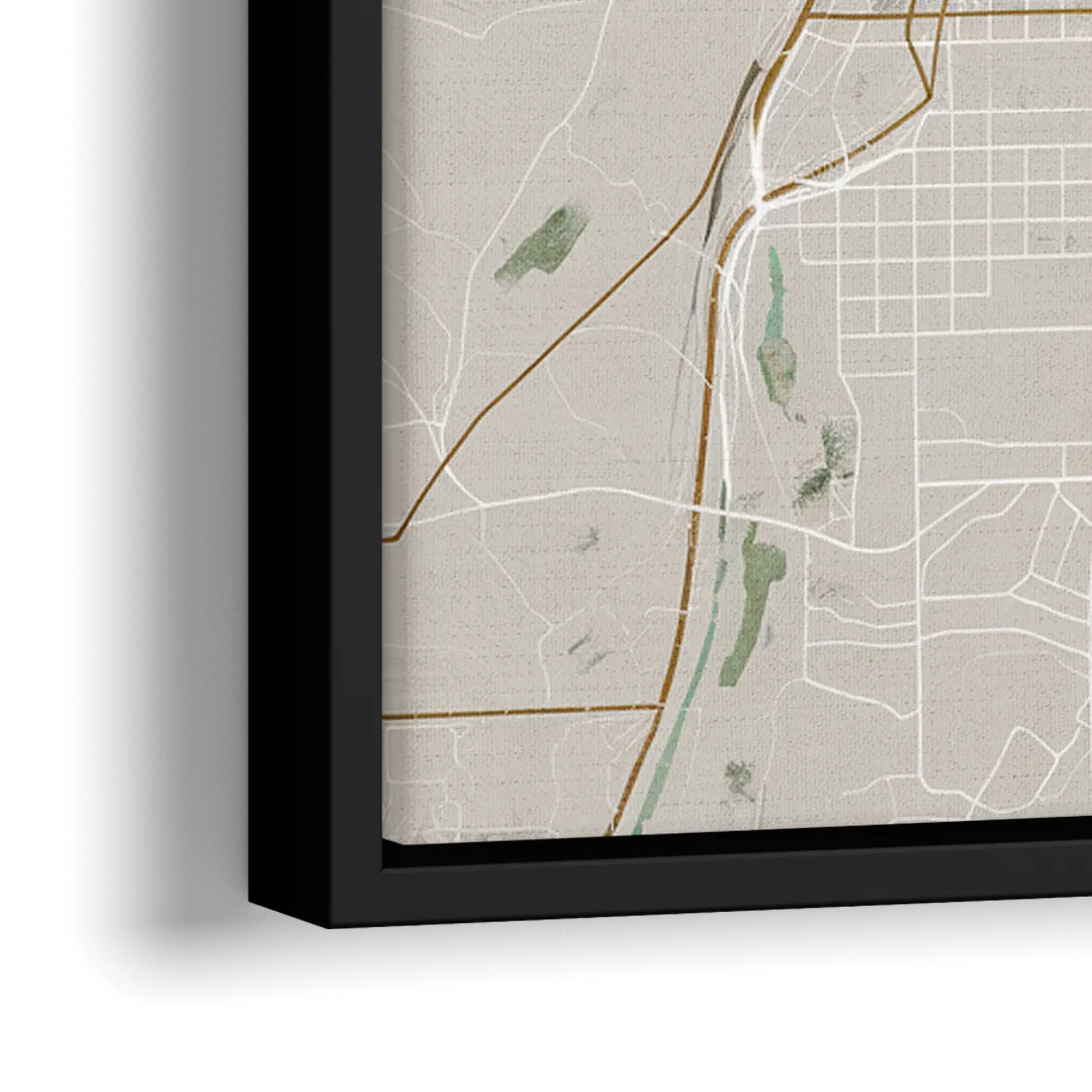 Raleigh City Map Design - Close-Up Black Frame Canvas