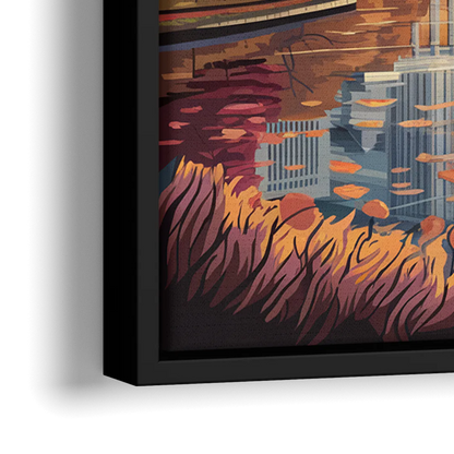 Atlanta Skyline in Autumn - Close-Up Black Frame Canvas