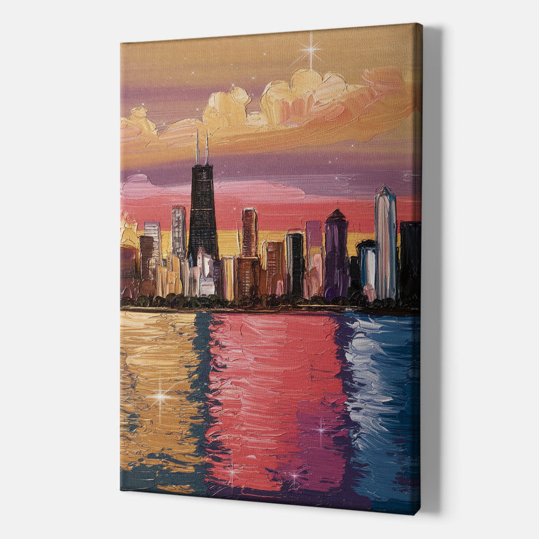 Chicago Skyline Reflections - Canvas Wall Art Indoor