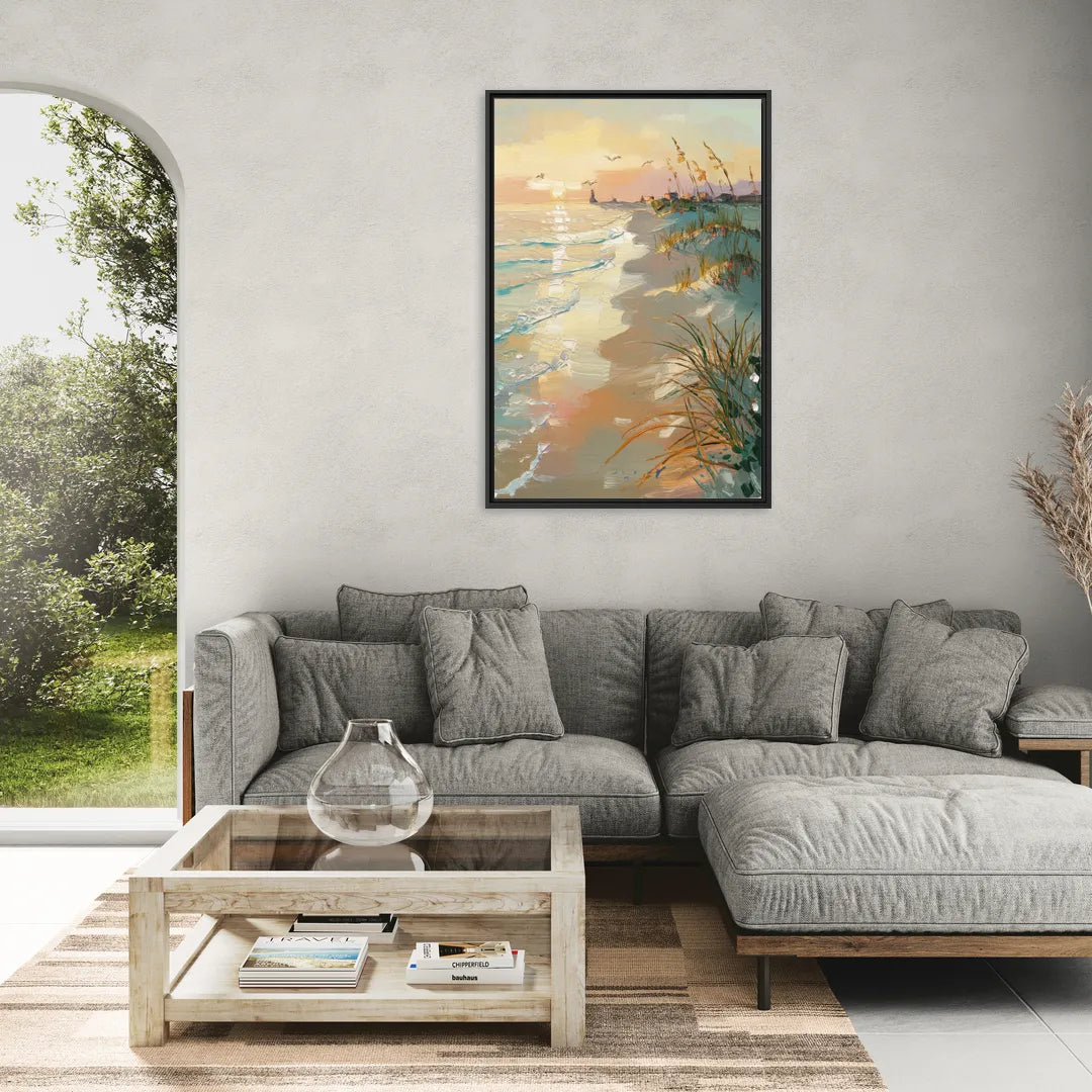 Virginia Beach Coastal Sunrise - Living Room Black Frame Canvas