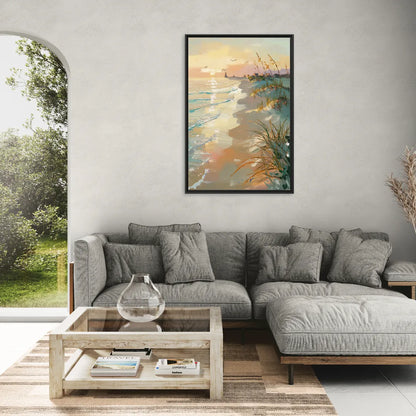 Virginia Beach Coastal Sunrise - Living Room Black Frame Canvas