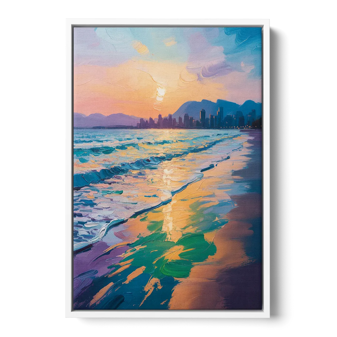 Sunset Beach Vancouver - White Frame Canvas