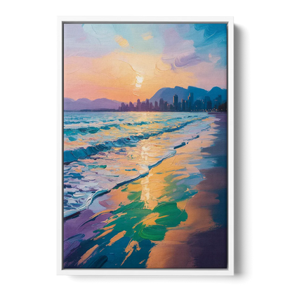 Sunset Beach Vancouver - White Frame Canvas