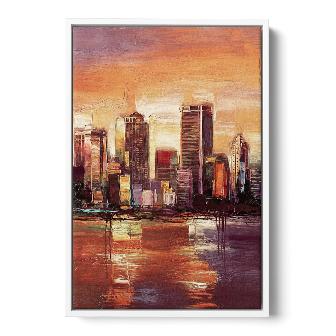 Milwaukee Downtown Skyline - White Frame Canvas