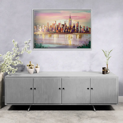 New York City Downtown Skyline - Living Room White Frame Canvas