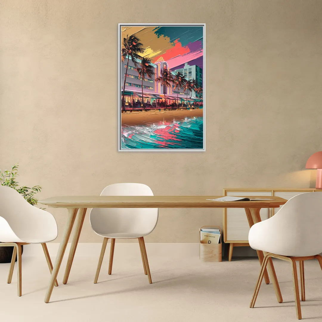 Miami South Beach Charm - Living Room White Frame Canvas