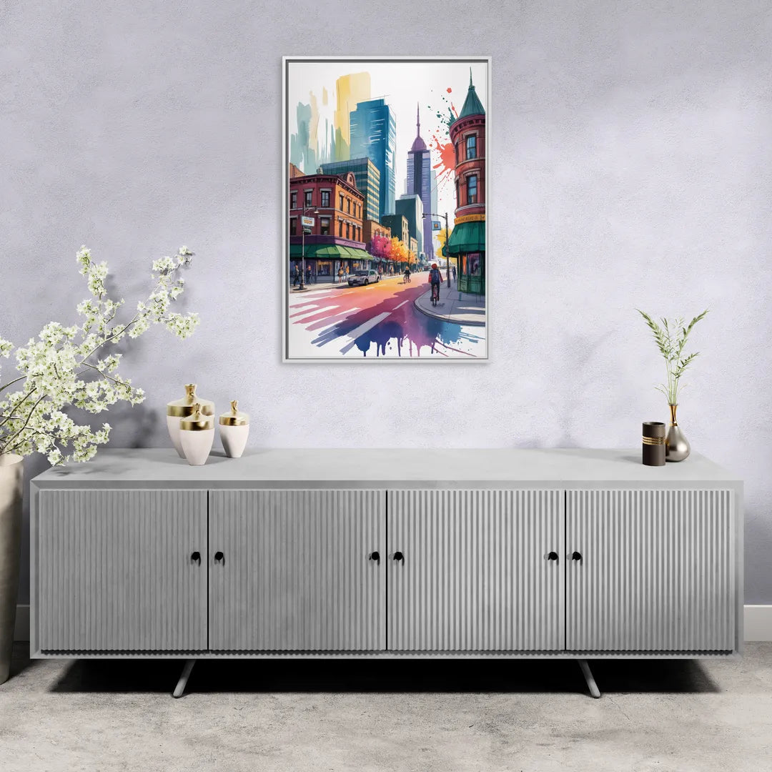 Toronto Queen Street West - Living Room White Frame Canvas
