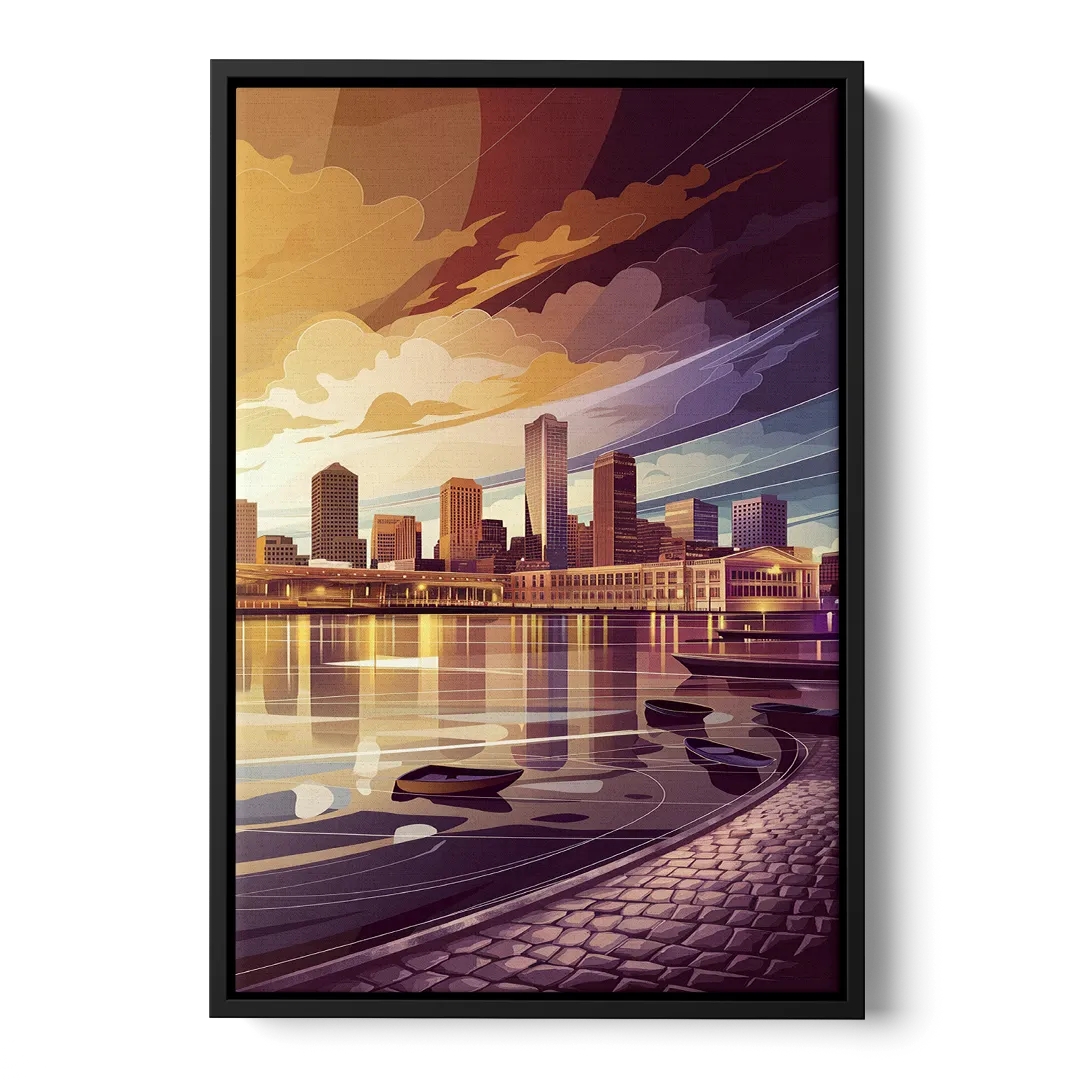 Boston Skyline at Sunset - Black Frame Canvas