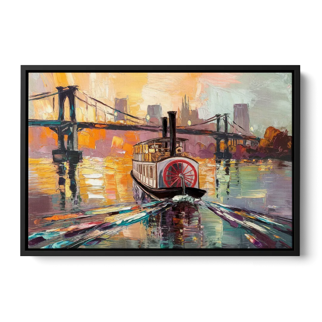 New Orleans Mississippi River Views - Black Frame Canvas