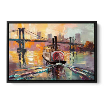New Orleans Mississippi River Views - Black Frame Canvas