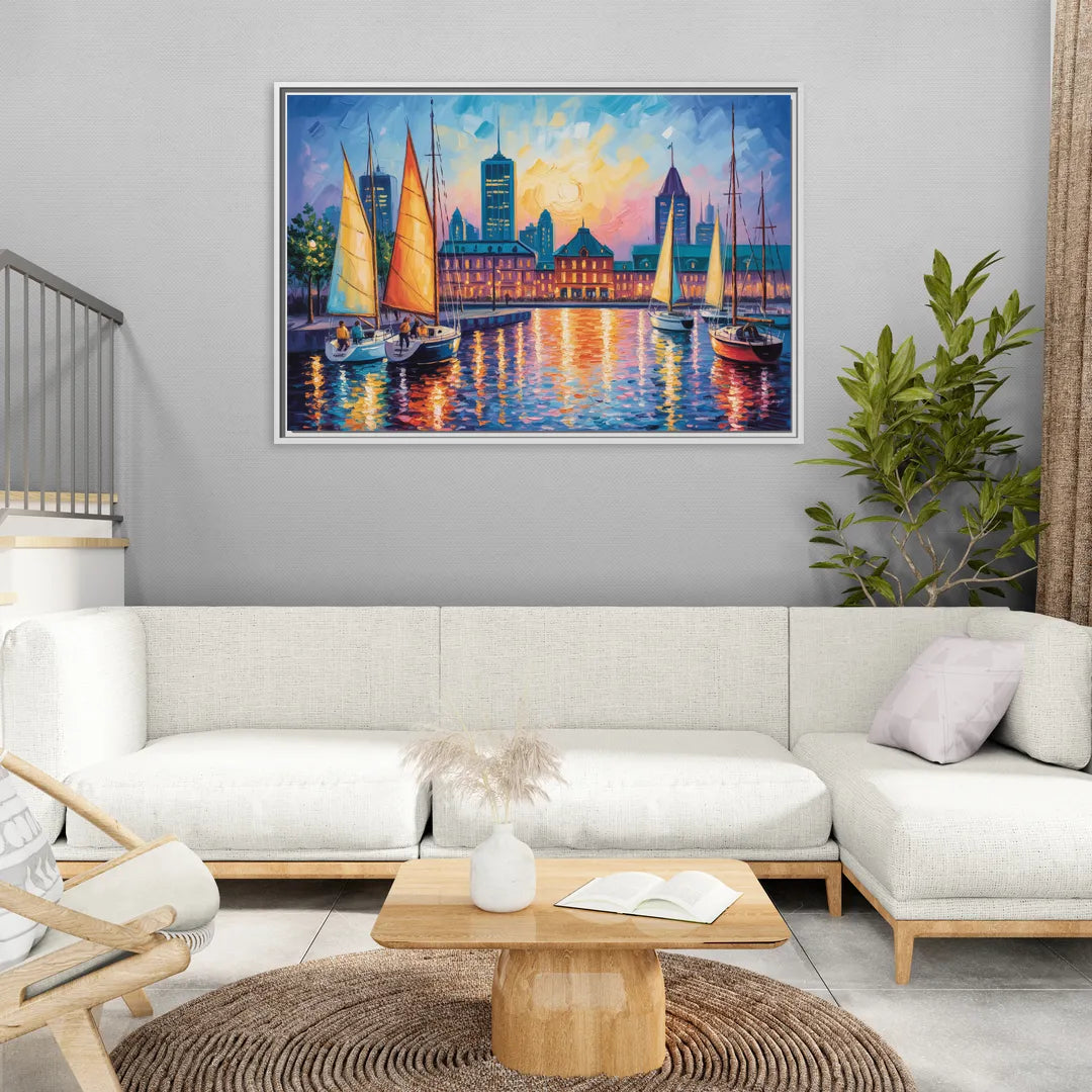 Vieux Port de Montral - Living Room White Frame Canvas