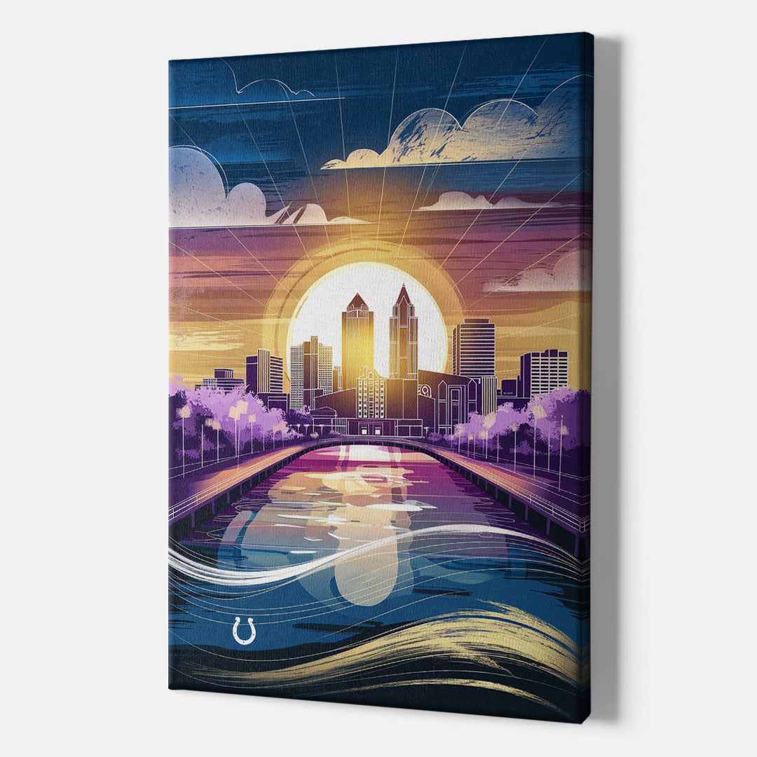 Indianapolis Skyline with Colts Theme - Canvas Wall Art Indoor
