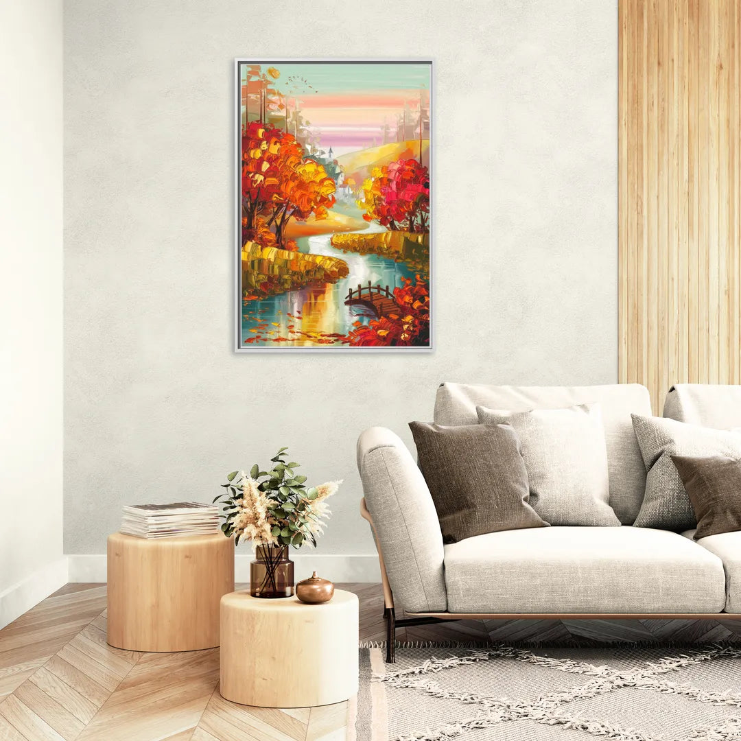 New Hope Autumn Landscape - Living Room White Frame Canvas